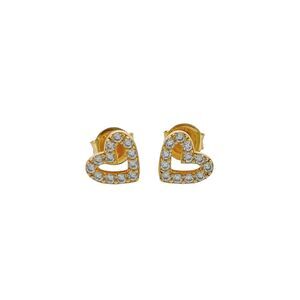 Vintage Sterling Silver 925 Gold Tone Cubic Zirconia Accent Heart Stud Earrings